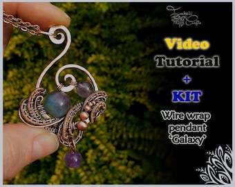 Kit + video tutorial - 'Galaxy' pendant - video tutorial - wire wrap tutorial - DIY jewellery