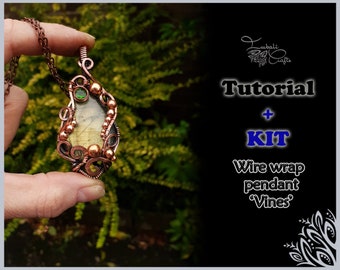 TUTORIAL + KIT - Kit de alambre de cobre y piedras preciosas para colgante de alambre enrollado 'Vines'