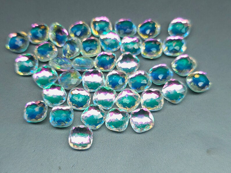 Glass crystal aura quartz 8 mm green & blue image 2