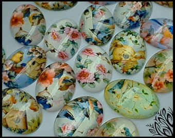 Floral glass cabochon - 25 mm