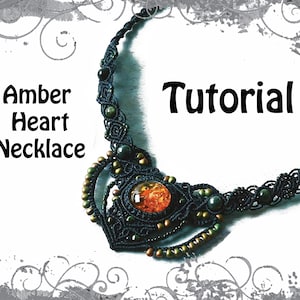 TUTORIAL - Black macrame necklace - heart pendant - natural gemstone necklace