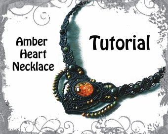 TUTORIAL - Collar de macramé negro - colgante de corazón - collar de piedras preciosas naturales