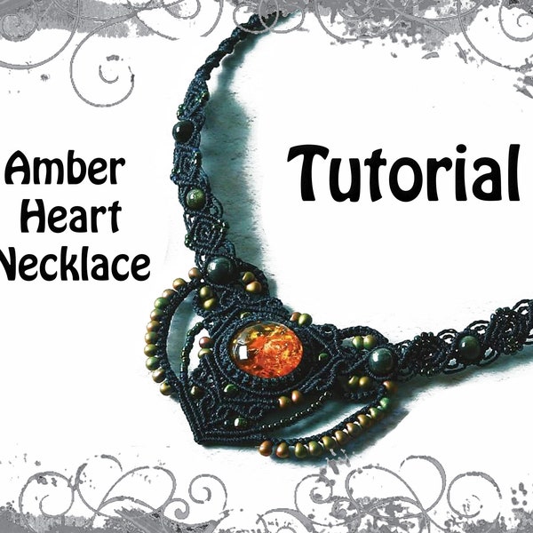 TUTORIAL - Collar de macramé negro - colgante de corazón - collar de piedras preciosas naturales