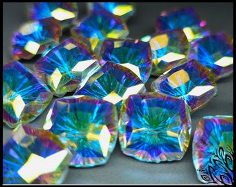 Glass crystal - square - 14 mm - Starburst - Mystic white