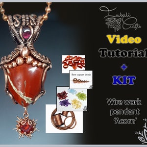 Kit + VIDEO Tutorial - Acorn - wire weaving pattern - necklace tutorial - wire pendant