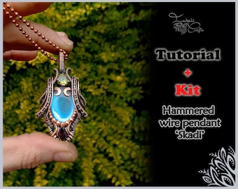 TUTORIAL and KIT - Skadi - goddess amulet - Wire weave pattern - blue angel aura quartz & amethyst birthstone