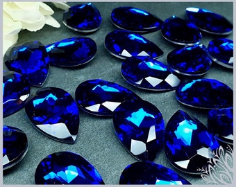 Glass crystal - pear - 20 x 30 mm - Sapphire blue
