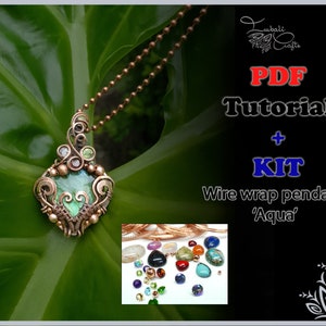 Kit + PDF Tutorial - wire wrap &#39;Aqua&#39; pendant - wire weaving pattern - DIY jewellery