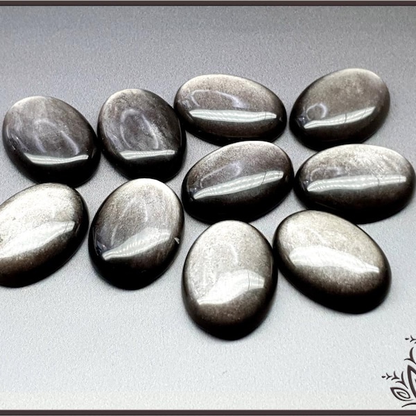 Silver obsidian cabochon - oval - 25 mm