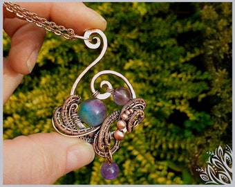 Copper and fluorite pendant 'Galaxy'