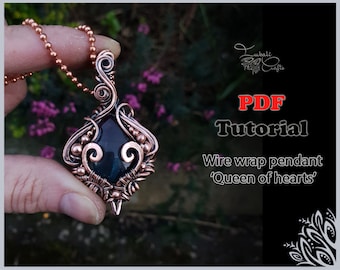 PDF Tutorial - 'Queen of hearts' pendant - wire weaving pattern - DIY jewellery