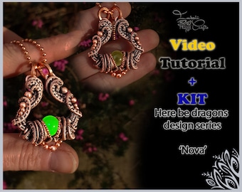 Kit + VIDEO tutorial - 'NOVA' wire weaving pattern - necklace tutorial - wire pendant