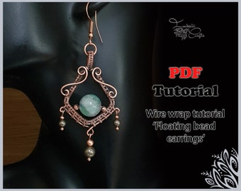 PDF Tutorial - 'Floating bead earrings' - wire weaving pattern - DIY jewellery
