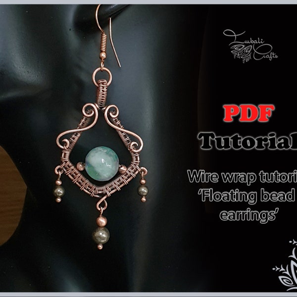 PDF Tutorial - 'Floating bead earrings' - wire weaving pattern - DIY jewellery