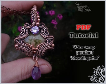 PDF Tutorial - wire wrap 'Shooting star' pendant - wire weaving pattern - DIY jewellery