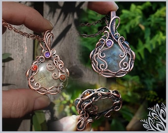 Double sided labradorite copper pendant