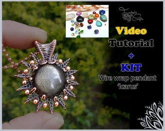 Kit + VIDEO Tutorial - wire wrap 'Icarus' pendant - wire weaving pattern - DIY jewellery