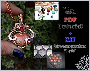 KIT + PDF tutorial - 'Cupid' - wire weaving pattern - necklace tutorial - wire pendant