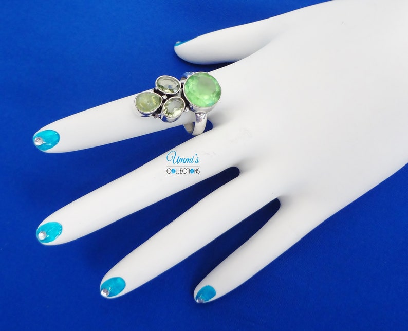 Silver 925 Peridot Quartz Overlay Handmade Finger Ring Jewelry