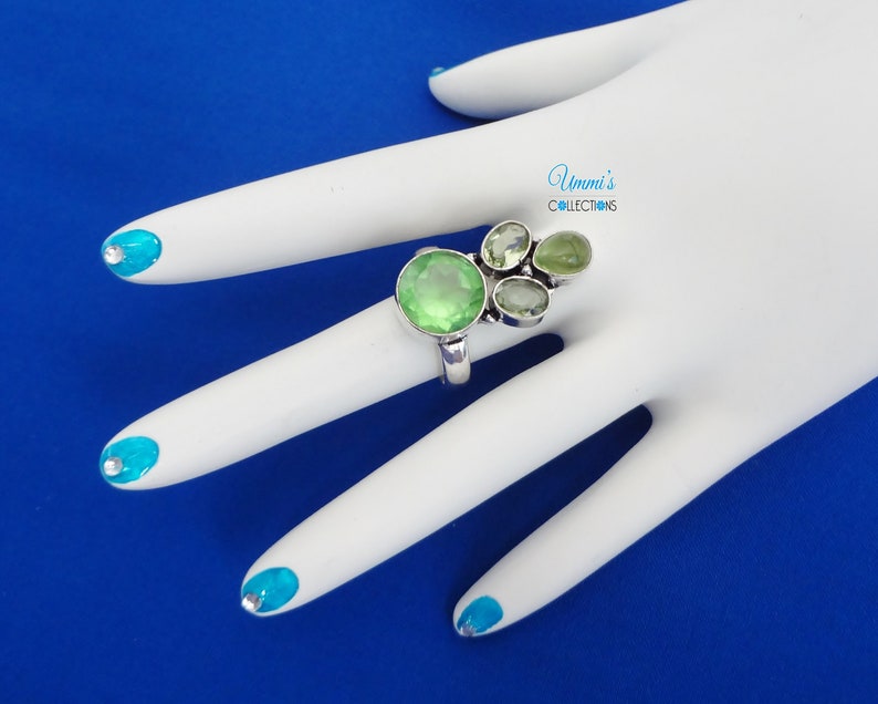 Silver 925 Peridot Quartz Overlay Handmade Finger Ring Jewelry
