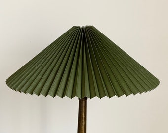 Clip on shade: Olive green cotton, pleated lampshade, available in two styles, for table lamps/wall lights. Danish design.