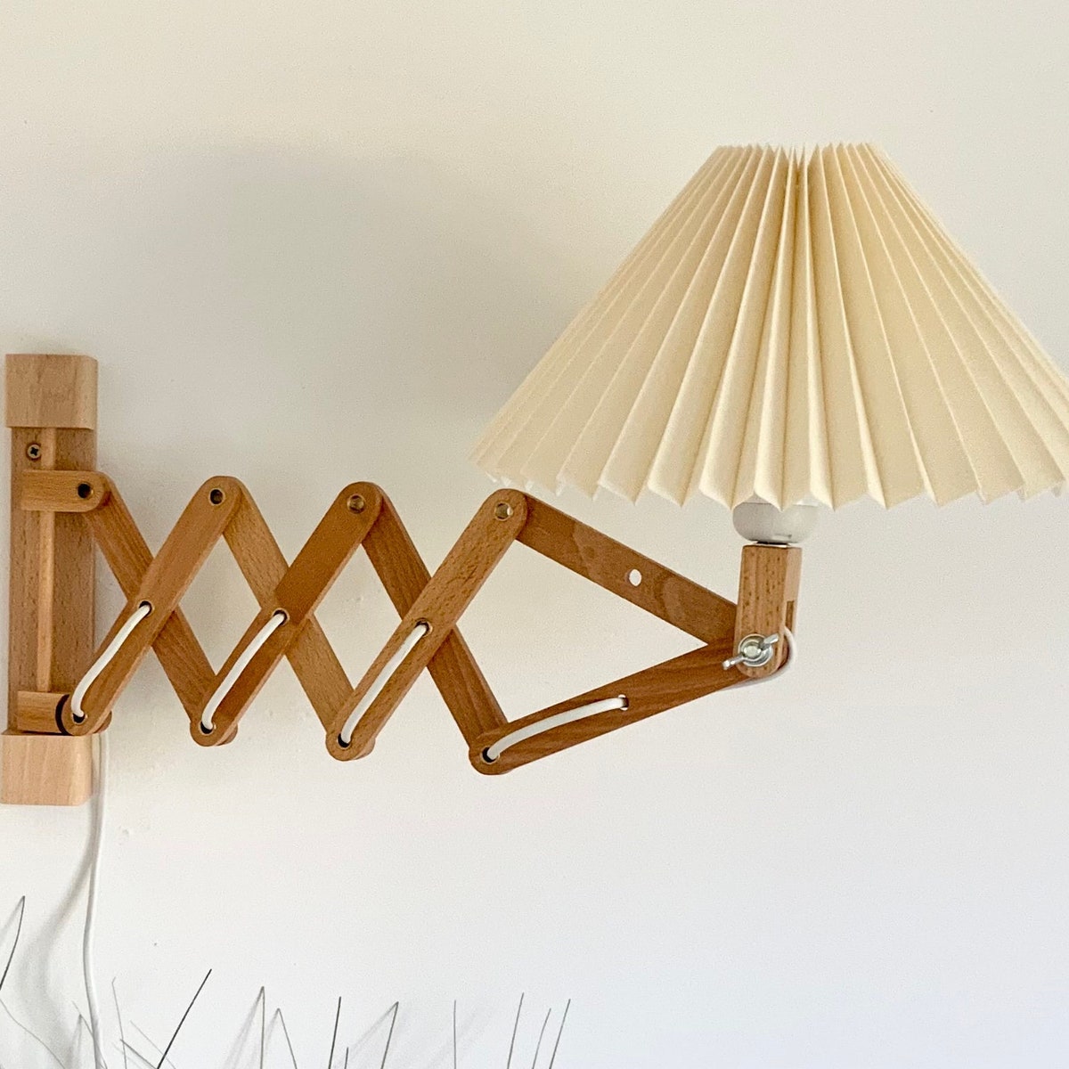 Danish Designed Beech Wood Accordion Wall Lamp With a New, Lekrazyhorse, Pleated Upper Lampshade. Scandinavian Retro Interiors - Etsy