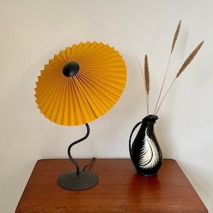 Clip on shade: Tilting Eclipse, pleated lampshade in ochre linen, with choice of finial colour. For table lamps, floor lamps or wall lights. image 1