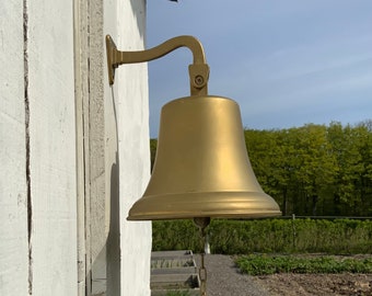 Vintage Danish solid brass ship’s / door bell with integral mounting bracket.