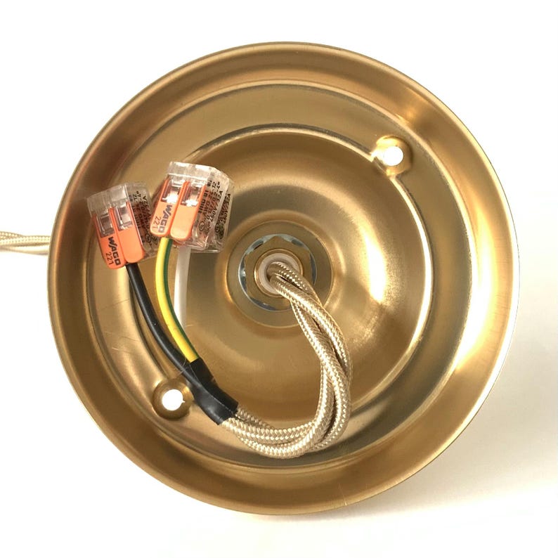 Raw Brass Grounded E26 Ceiling Pendant Kit: Pale Gold Twisted Cord, 120V image 6