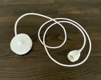 White E27 Ceiling Pendant Light Kit: Fabric Cord, 10cm Canopy