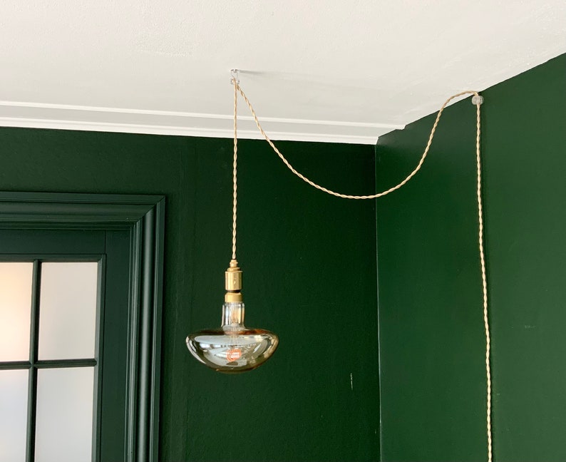 220-250V Plug in E27 base pendant kit, in solid brass, with wall and ceiling clamps, and large Italian designed mushroom gold LED bulb image 3