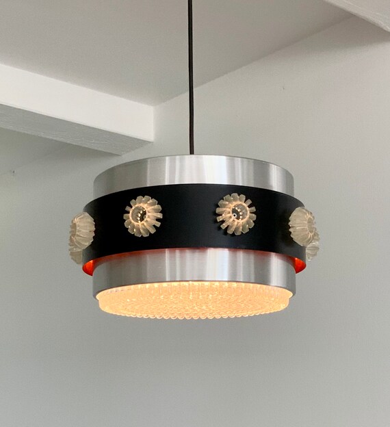 1960s Vitrika Pendant In Black And Silver Aluminium With 1960s Vitrika Pendant In Black And, 1960s Pendant Light Fixtures