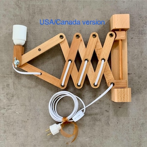 Lámpara de pared tipo tijera de madera de haya de diseño danés: estilo moderno de mediados de siglo. imagen 7