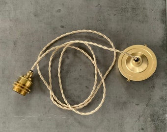 E27 base ceiling pendant kit, in solid brass or burnished brass, with 10cm diameter solid brass canopy. Choice of cord.