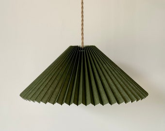 Hanging shade: Olive green MEDIUM EASTERN style pleated pendant / hanging shade, available in several sizes. Danish design.