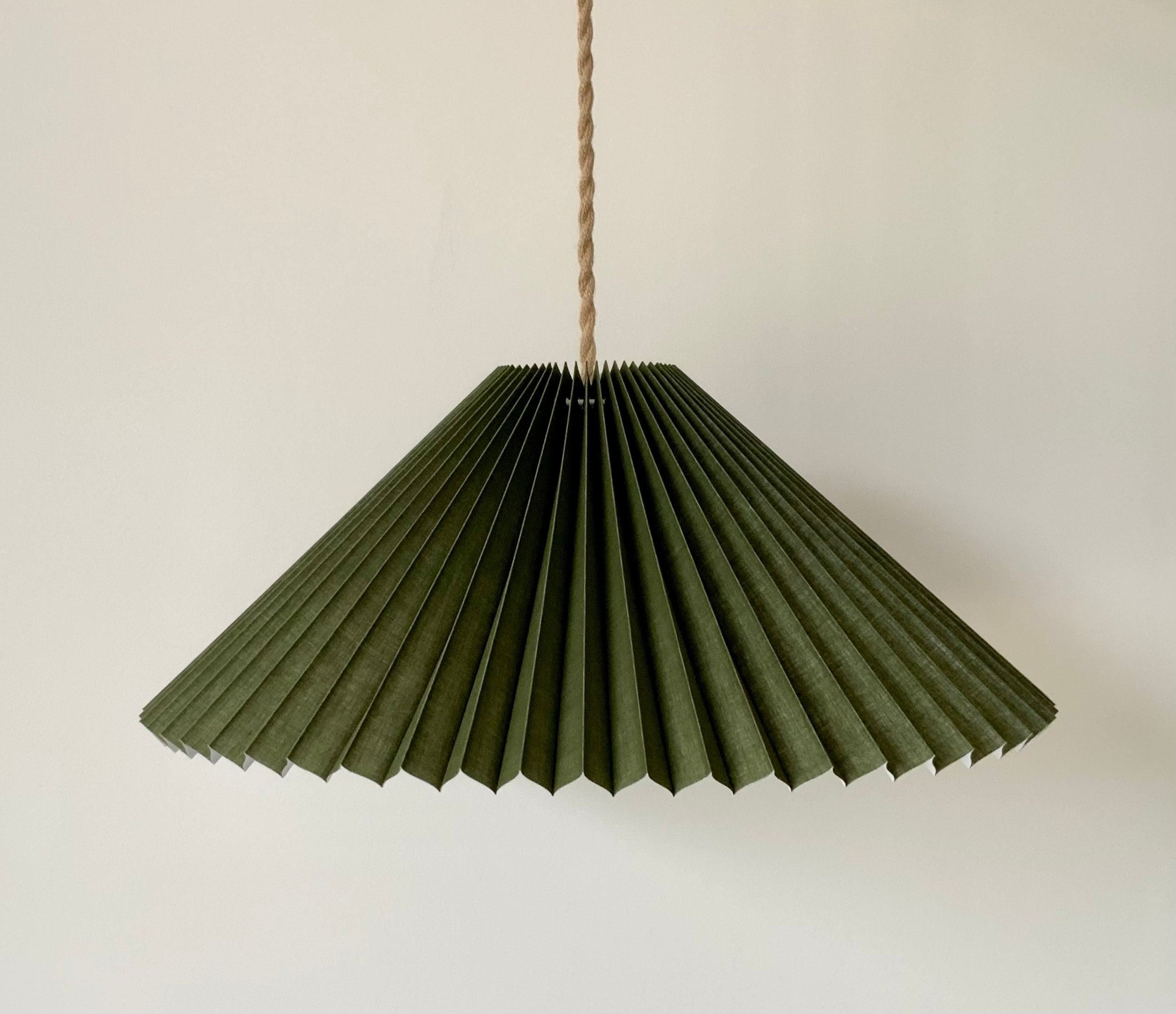 Hanging Shade Olive Green MEDIUM EASTERN Style Pleated Pendant