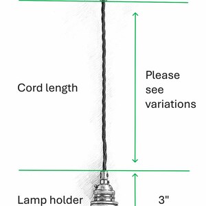 Kit de lámpara colgante de techo E26 de latón crudo con conexión a tierra: cable trenzado de tela negro, 120 V imagen 2