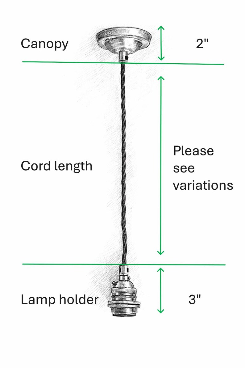 Kit de lámpara colgante de techo E26 de latón crudo con conexión a tierra: cable trenzado de tela negro, 120 V imagen 2