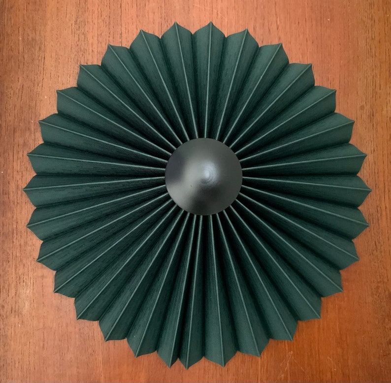 Clip on shade: Tilting Eclipse pleated lampshade in jungle green, with choice of finial. For table lamps, floor lamps or wall lights. image 6