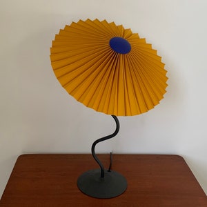 Clip on shade: Tilting Eclipse, pleated lampshade in ochre linen, with choice of finial colour. For table lamps, floor lamps or wall lights. image 5