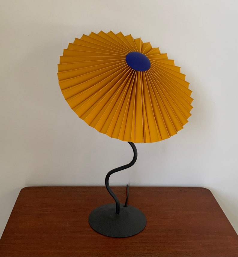 Clip on shade: Tilting Eclipse, pleated lampshade in ochre linen, with choice of finial colour. For table lamps, floor lamps or wall lights. image 5