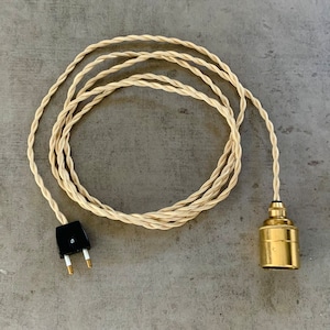 220-250V Plug in E27 base pendant kit, in solid brass, with wall and ceiling clamps, and large Italian designed mushroom gold LED bulb image 6