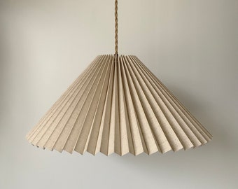 Hanging shade: Sand coloured linen MEDIUM EASTERN style pleated pendant / hanging shade, available in several sizes. Danish design.