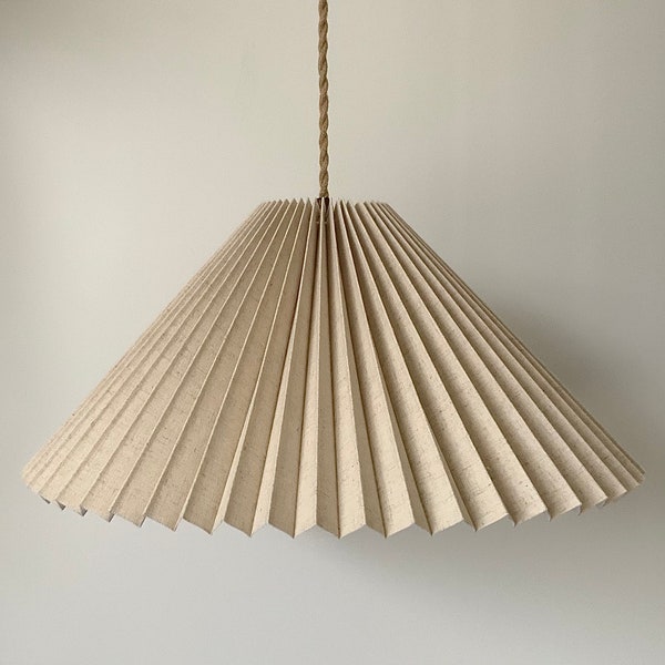 Hanging shade: Sand coloured linen MEDIUM EASTERN style pleated pendant / hanging shade, available in several sizes. Danish design.