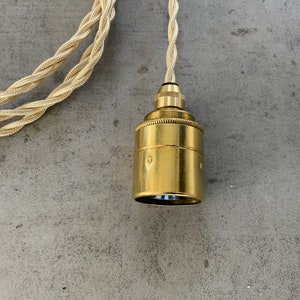 220-250V Plug in E27 base pendant kit, in solid brass, with wall and ceiling clamps, and large Italian designed mushroom gold LED bulb image 5