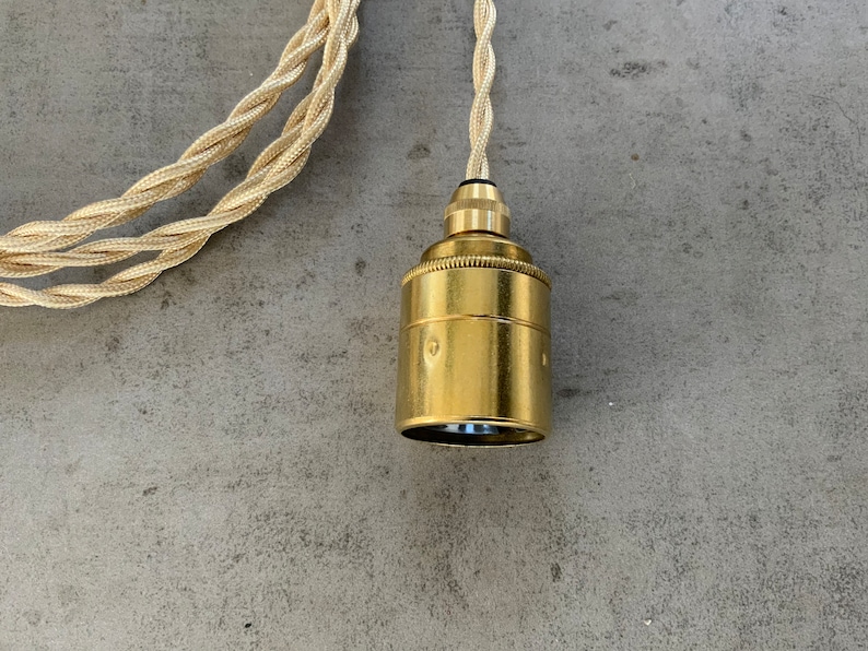 220-250V Plug in E27 base pendant kit, in solid brass, with wall and ceiling clamps, and large Italian designed mushroom gold LED bulb image 5