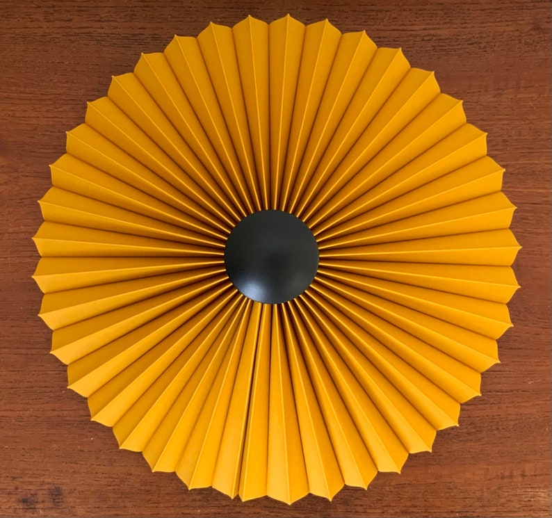 Clip on shade: Tilting Eclipse, pleated lampshade in ochre linen, with choice of finial colour. For table lamps, floor lamps or wall lights. image 2