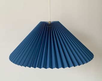 Hanging shade: Nordic blue linen, MEDIUM EASTERN style pleated pendant / shade. Danish design.