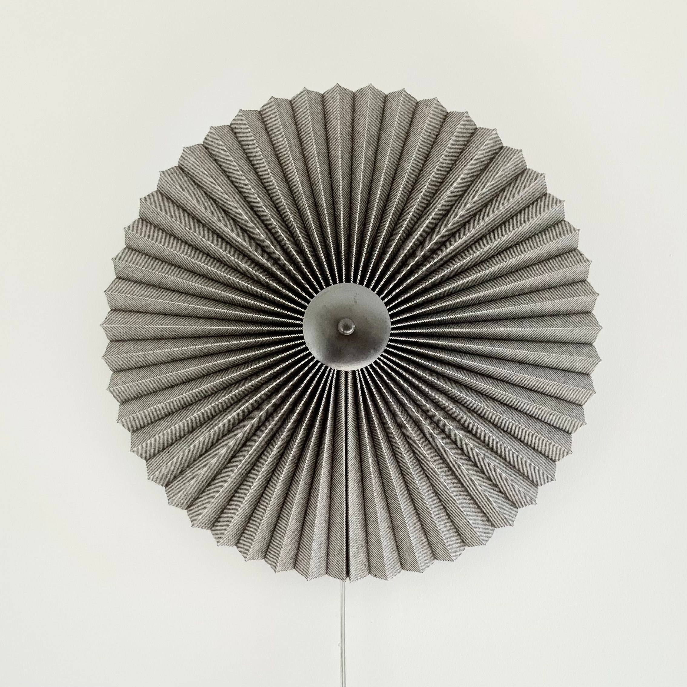 Rosette Wall Light Charcoal Linen Pleated Lampshade Solid Brass Finial