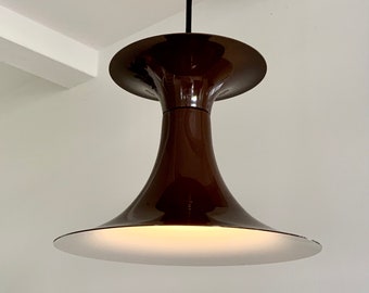 Vintage chocolate brown lacquered, Fog & Mørup  hanging ceiling pendant. Danish design.